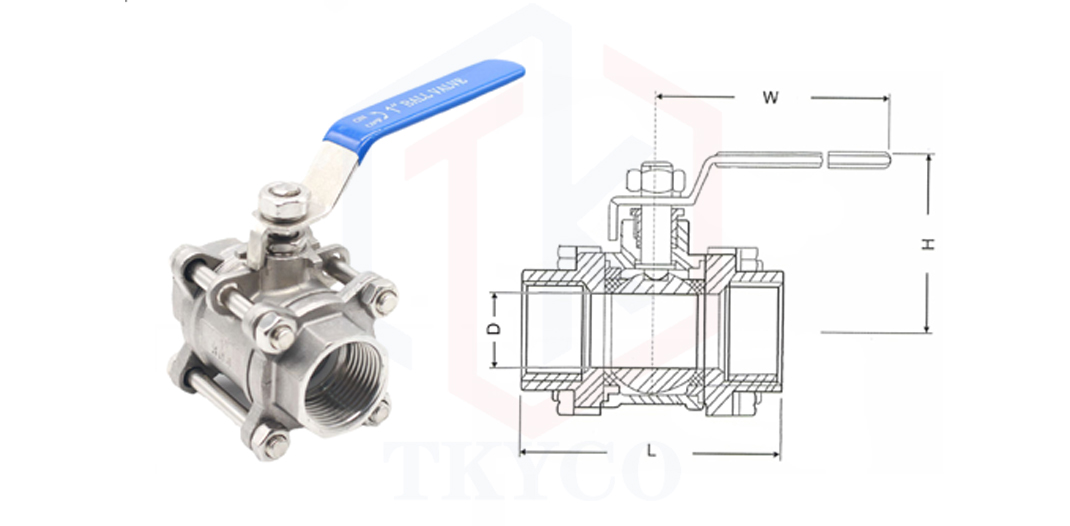 泰科閥門有限公司三片式內(nèi)螺紋球閥結(jié)構(gòu)圖！